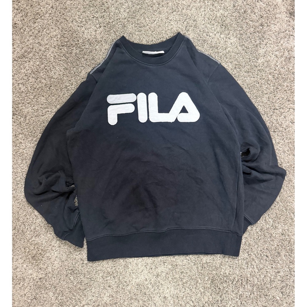 Fila Mens Small Navy Blue Logo Crew Neck Sweatshirt Pullover Long Sleeve